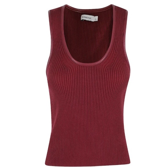 Simkhai Cobain Tank Oxblood Red NWOT Ribbed with Faux Leather Trim - Picture 15 of 16